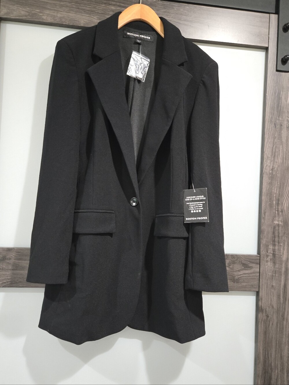 NWT Boston Proper Black Stretch Knit Classic Blazer Size 12